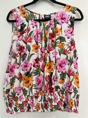 I.N.C. International Concepts Floral Smocked Hem Blouse – XXL